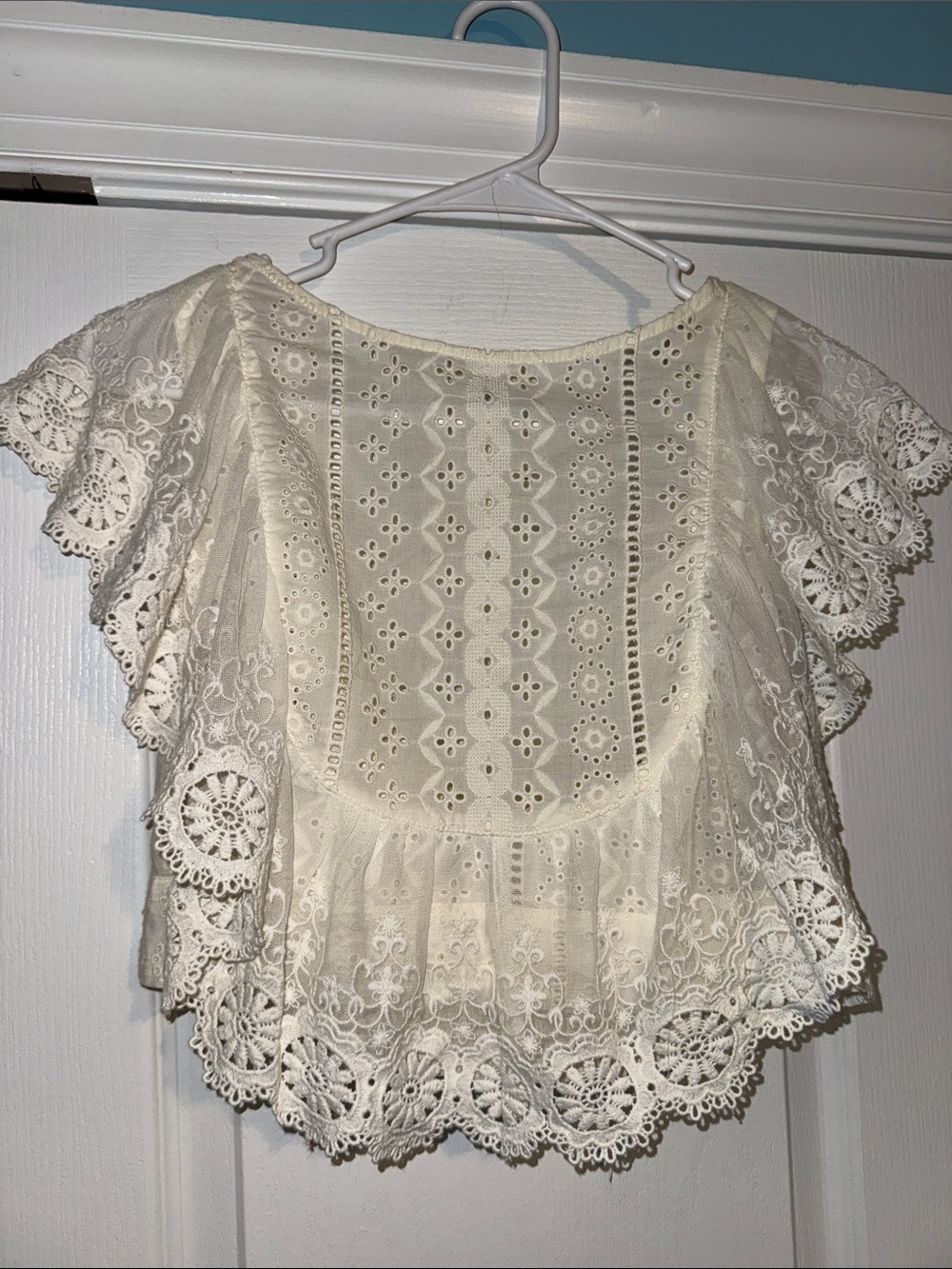 Altar'd State Ivory Lace Flutter Sleeve Blouse